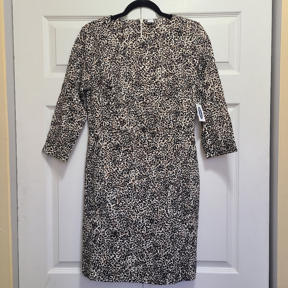 Old Navy leopard print 3/4 sleeve stretch cotton dress women's‎ M NWT office - Picture 13 of 15